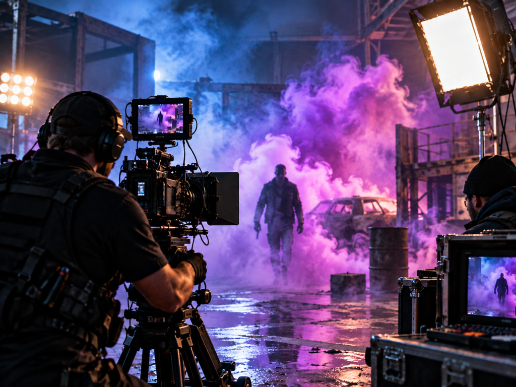 Professional film production using coloured smoke and special effects